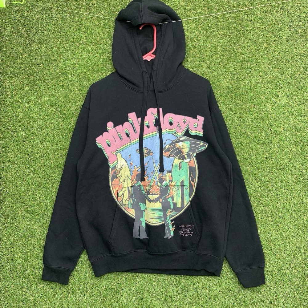 Pink Floyd Hoodie Mens Small Pullover Band Music Y2K Sweatshirt Colorful Black